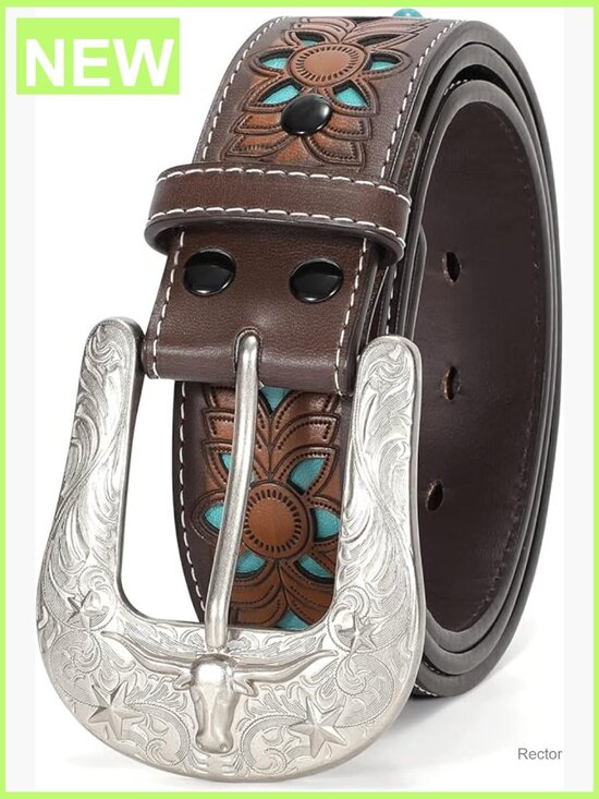 Genuine Leather Western Belt Interchangeable Buckle Cowboy Belt